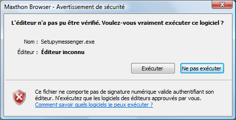 fenetre d'avertissement