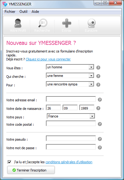  Formulaire d'inscription